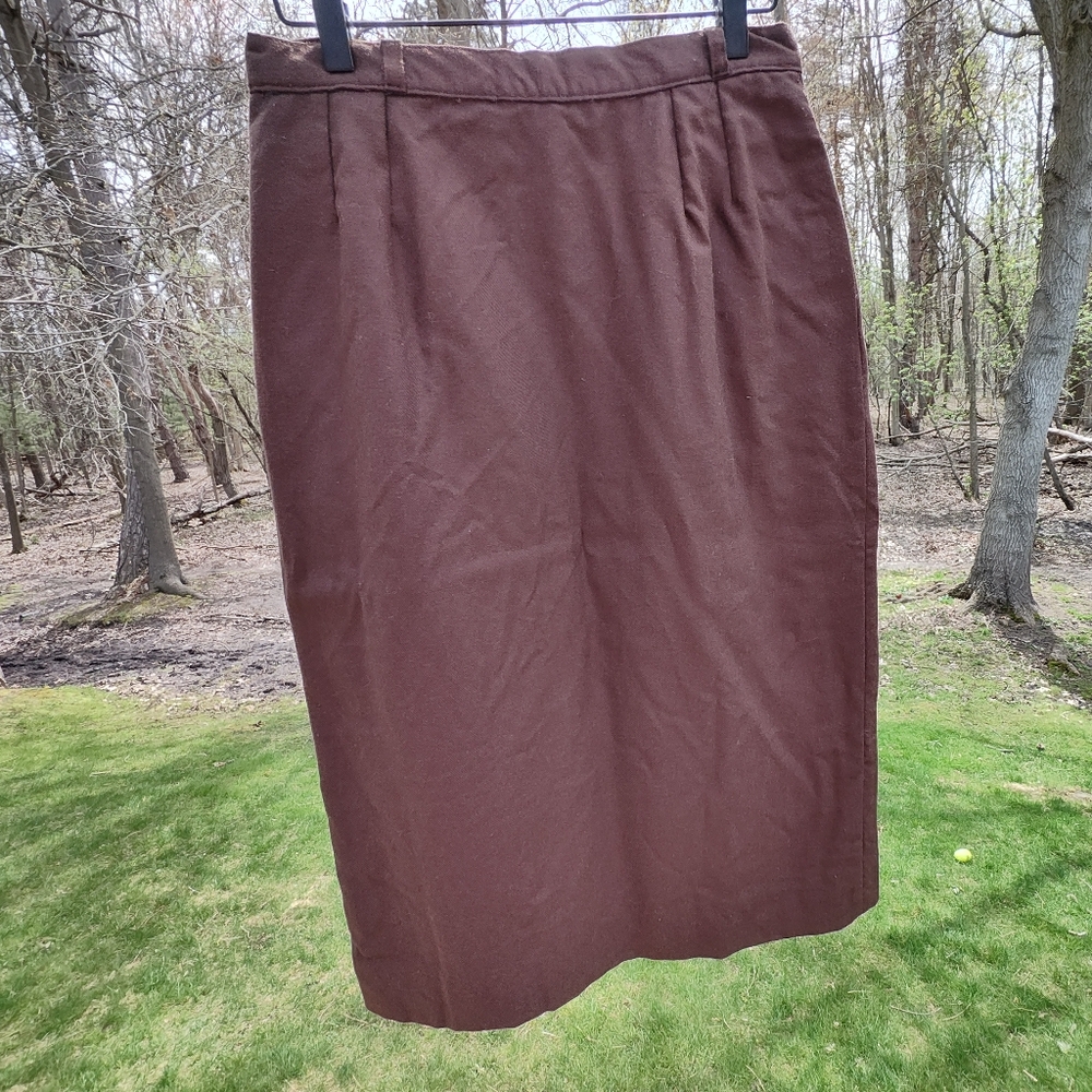 Chocolate Brown Merino Wool Pencil Skirt Vintage Size 10 Rafaella